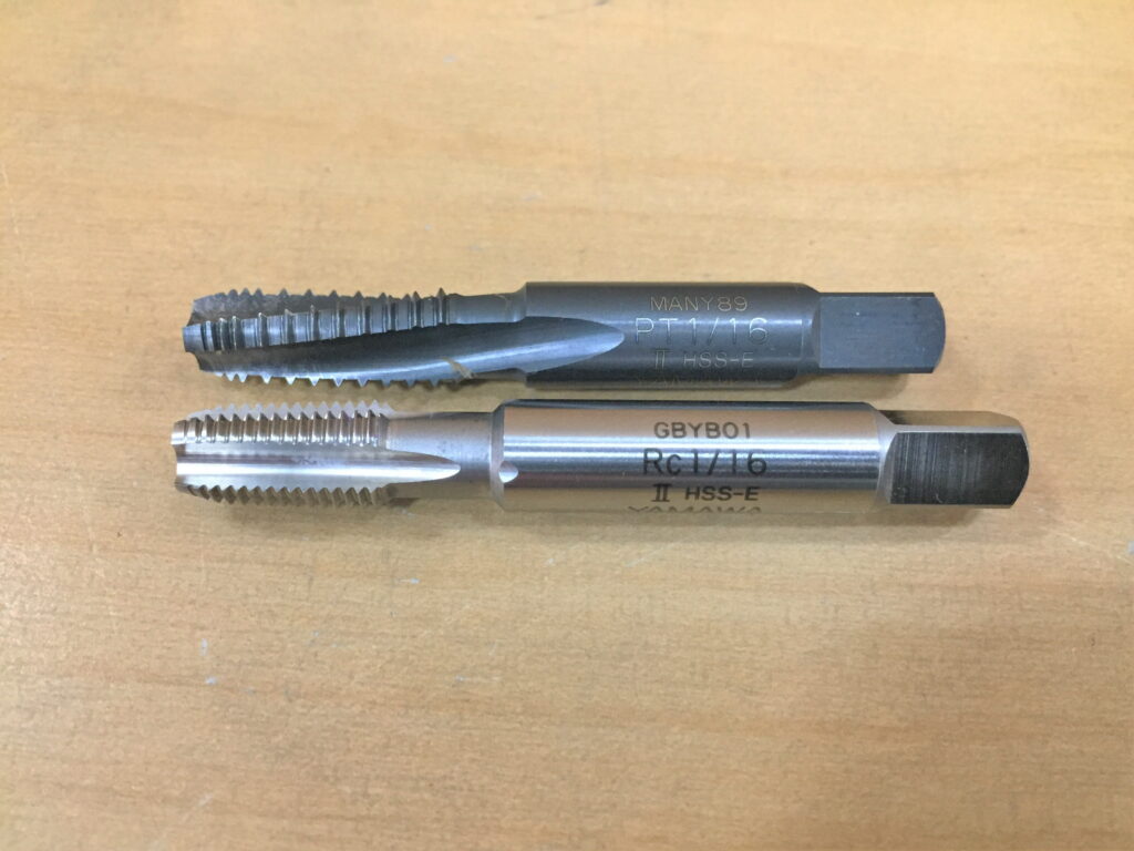 PT1/16とRC1/16のテーパーネジ加工用タップ